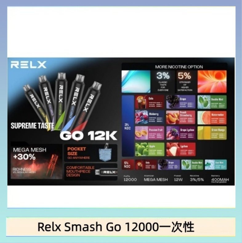 Relx Smash Go 12000一次性 Relx Smash Go 12000 Puffs 一次性電子煙拋棄式12W輸出